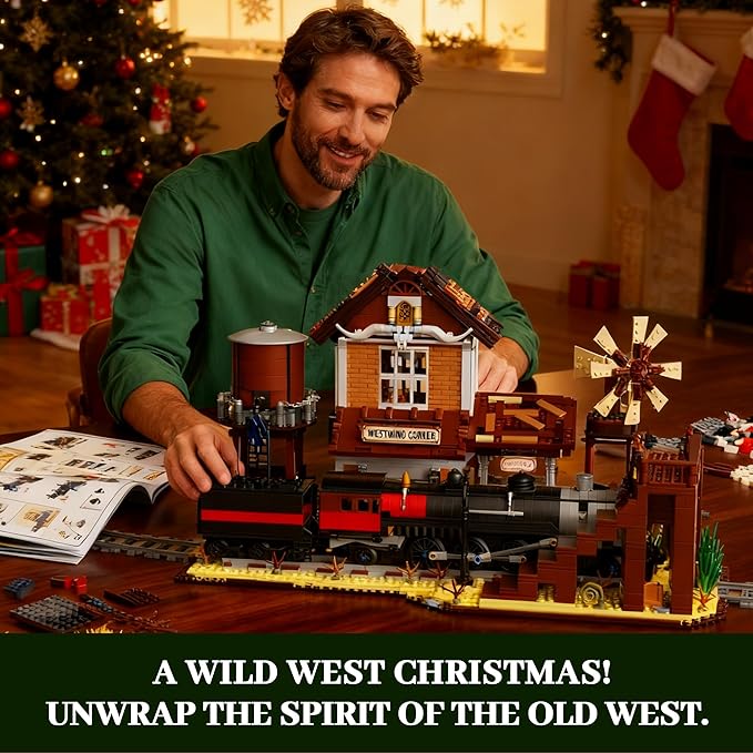 Western Train Station Building Set for Adults 3885 PCS West Steam Train Model Kit with Station Creative Collectible Home Décor Display Kit for Adults and Teens 14+