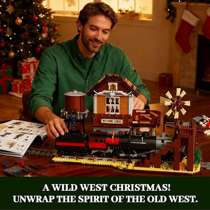 Western Train Station Building Set for Adults 3885 PCS West Steam Train Model Kit with Station Creative Collectible Home Décor Display Kit for Adults and Teens 14+