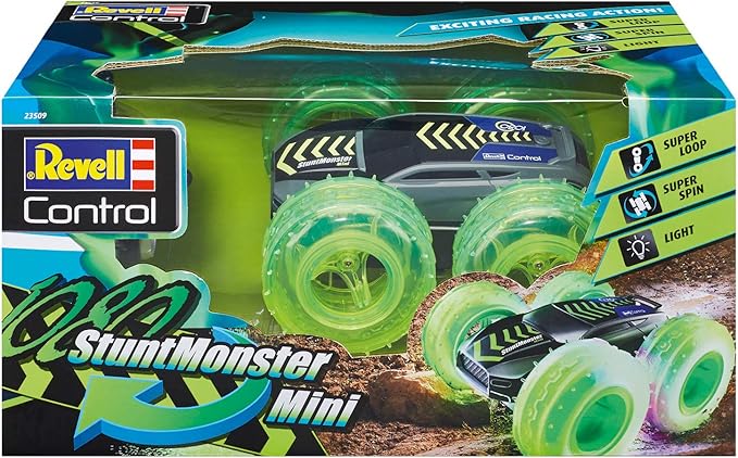 Revell Control 23509 RC Car Stunt Monster 1080 Mini 2.4GHz 4WD 4WD with Rollover Function Reversible tire with LED Remote Controlled car 24cm