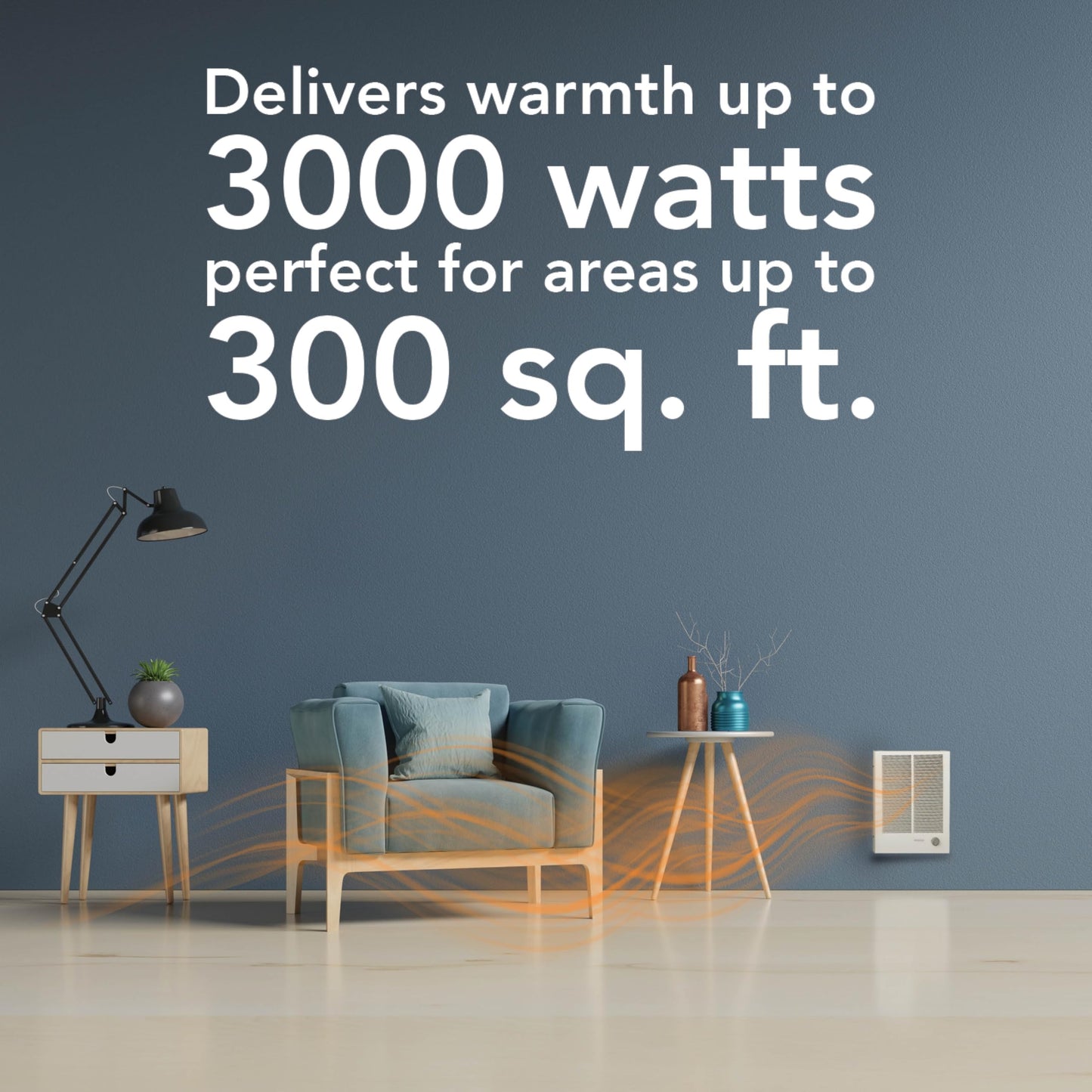 Broan-NuTone 194 High Capacity Wall Heater, White Painted Grille, 3000/1500 Watt 240 VAC, Covers 300 sq. ft. at Factory Wired Voltage