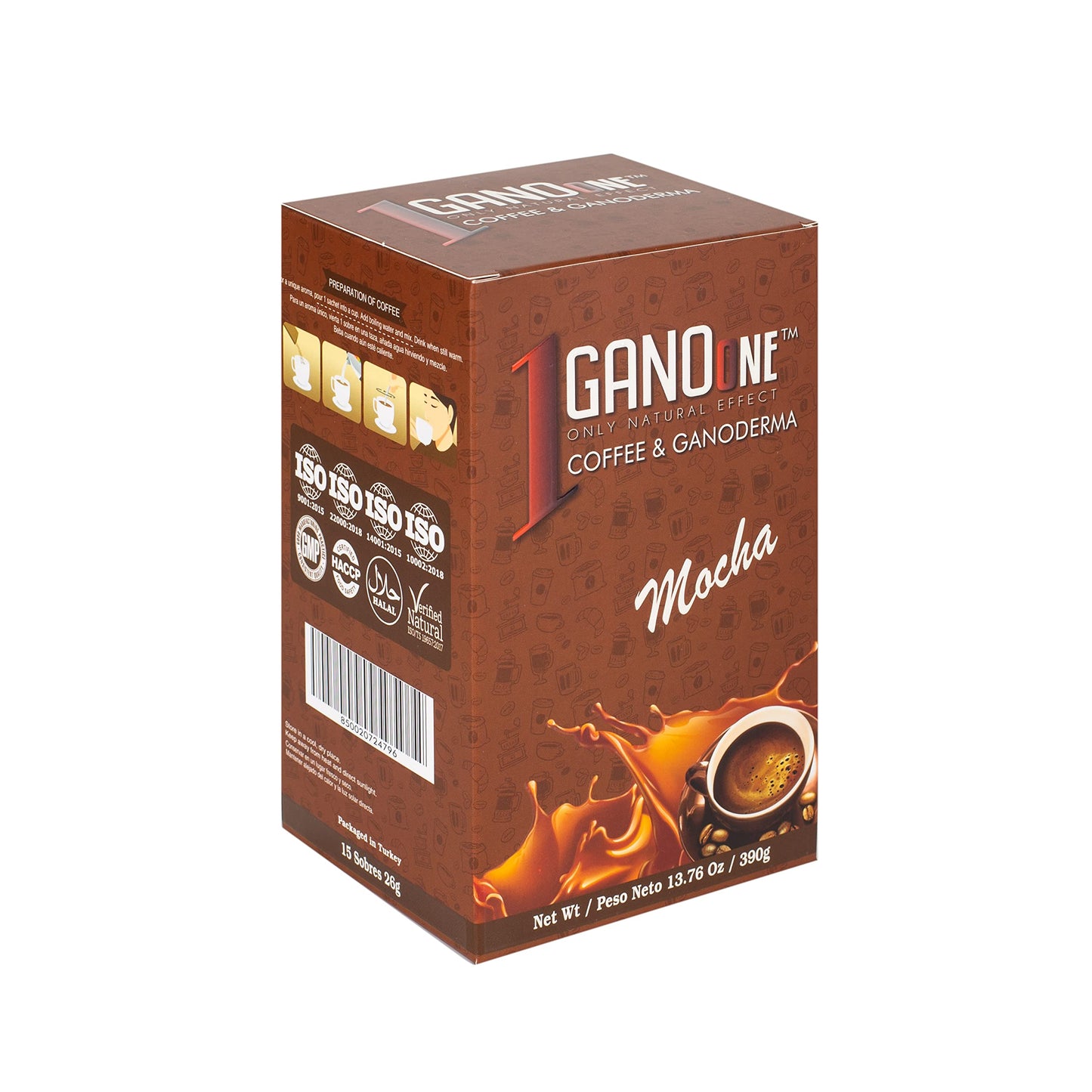 3 Boxes GanoOne Mocha Coffee - with Organic Ganoderma Extract - Blend with Natural Cocoa, Creamer and Sugar - Easy to Use 15 Single-Seringle - Serve Sachets