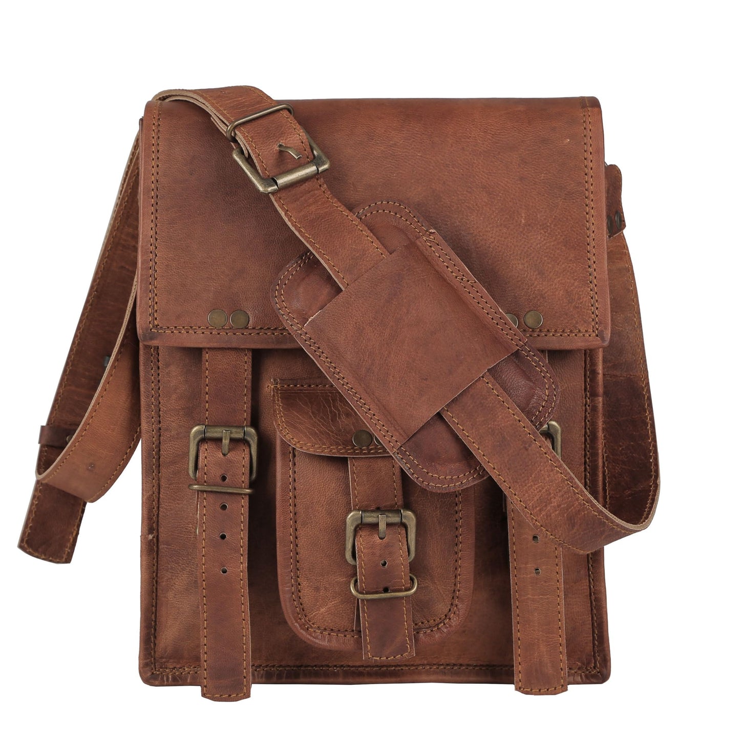 Komal's Passion Leather Sturdy Leather Messenger Satchel Bag 11 Inch Distressed Tan