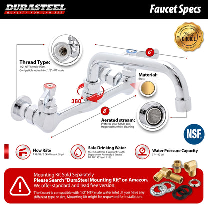 DuraSteel 304 Commercial Stainless Steel Utility Sink - 15 Inch Tub Freestanding Prep Kitchen Sink w/ Faucet - NSF Hand Wash Station for Kitchen Sinks, Outdoor, Laundry Room, Garage Small Kitchenette