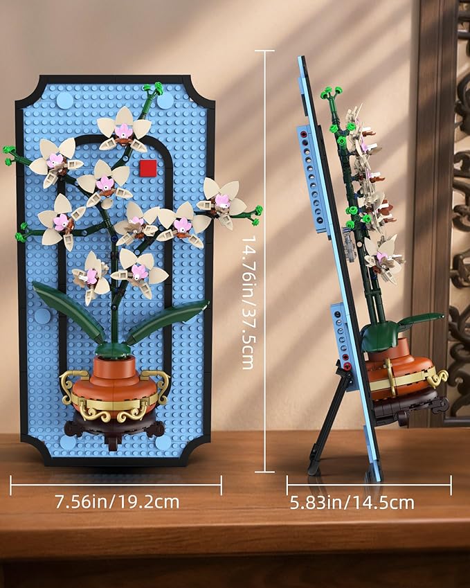 Orchid Building Set for Adults 3D Wall Art Frame Decor Botanical Collection Blocks Kit Home Office Wall Decoration Birthday for Women &amp Plant Lovers (531 PCS)