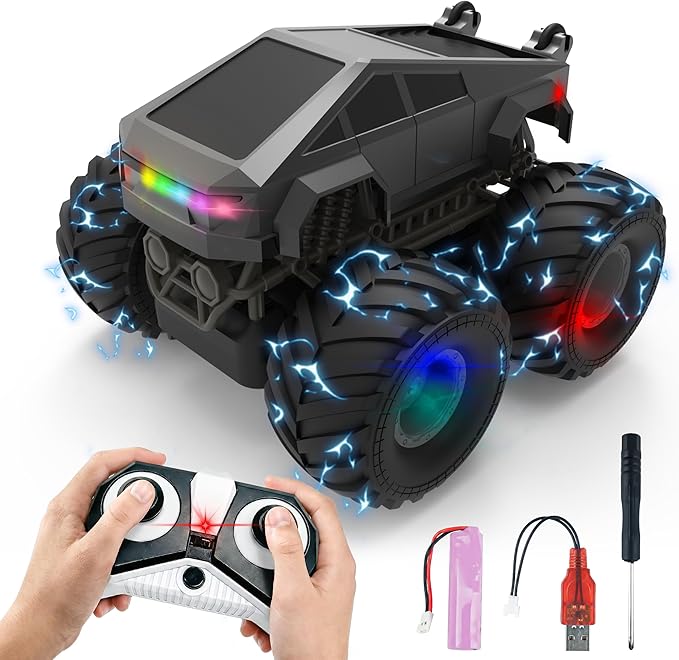 BEZGAR Cyber Truck Toy - 2.4GHz 1:20 4WD Remote Control Car for Boys 8-12 with Colorful Lights 360° Rotation - RC Car Toy for Boys Girls Age 6 7 8 9 10 Years Old Birthday Gifts(Gray)