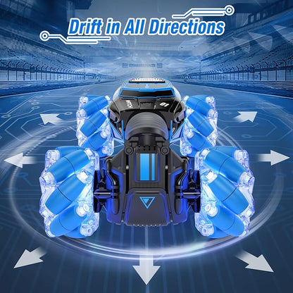 Gesture RC Car Gesture Sensing RC Stunt Car Toys with Lights &amp Dance for Kids 6-12 yr 2.4GHz 4WD Hand Remote Control with Lights Music Off-Road 360° Rotation Drift for Birthday Toy Gifts-(BLUE)