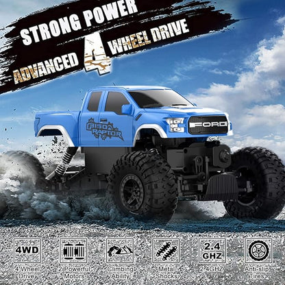 DOUBLE E Ford Raptor F150 RC Car 4WD Monster Trucks for Boys11 Inches Off Road Crawler Vehicle RC Truck Toy Gift for Boys Girls 6 7 8-12 Years-Blue