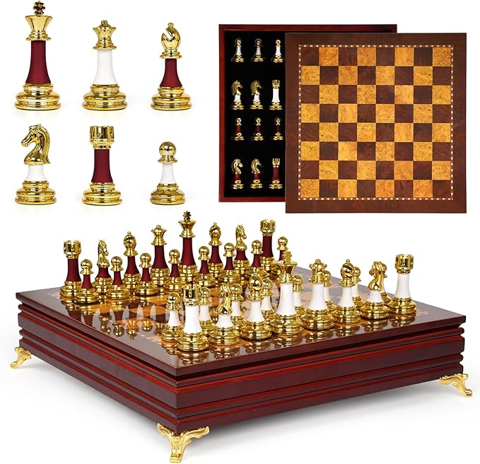 15-Inch Large Chess Set for Adults and Kids – Weighted Zinc Alloy &amp Acrylic Chess Pieces with Wooden Chess Board Premium Classic Board Game for Home Office Family Game Night &amp Gifts