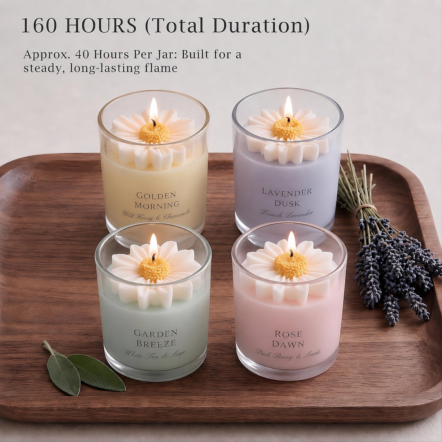 Scented Candles Gift Set for Women, 4 Pack Soy Candles for Home with Unique Floral Design, Relaxing Aromatherapy Candles for Birthday, Self Care, Home Decor