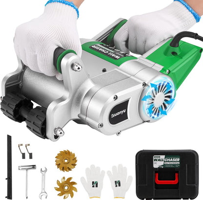 Huanyu Electric Wall Chaser 25mm+35mm Blades Upgraded 1 time Molding Wall Slotting Machine No Dust Operation Wall Groove Cutting Machine Cement Sand Brick Cutter 110V (25mm+35mm)