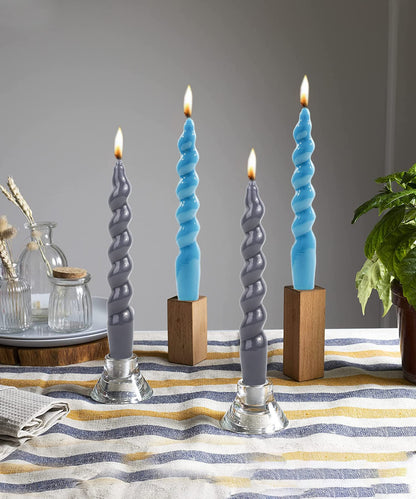 LPUSA Grey Spiral Taper Candles Twisted Candle Conical Stick Candles for Holiday Wedding Party Wax Unscented Dinner Candle Dripless,Birthday Gift Christmas Gift H 7.5 Inch, 4pcs（Grey）