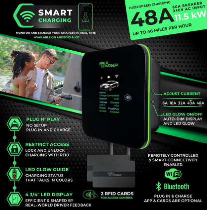 MACH 2:Fast Level 2 EV Charger 48 amp Garage-pro wall-Mount. Electric Vehicle Charging Station 4 Nema 14-50 Outlet. J1772 car Connector. Key Accessories: 30ft Cable & Tesla NACS evse Portable Adapter