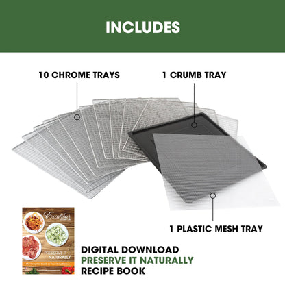 Excalibur Food Dehydrator 10-Tray Select Series for Jerky, Fruit, Vegetables, Herbs, Pet Treats, Stainless Steel with Glass Doors and 60 hour digital timer, 10-Tray, Black