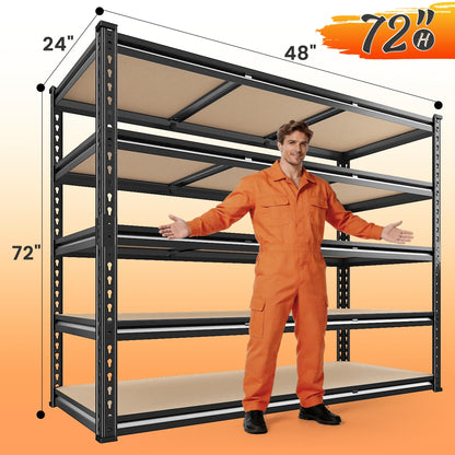 REIBII 48" W Garage Shelving 3080LBS Heavy Duty Storage Shelves 5 Tier Garage Shelves Adjustable Metal Shelving Unit Utility for Basement, Pantry, Warehouse, Commercial, Industrial, 72" H x 24" D