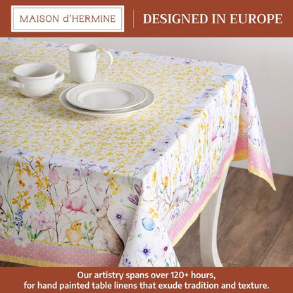 Maison d' Hermine Table Cloth Rectangle Table 100% Cotton 54 x 72 Inches Tablecloth Reusable Decorative for Dining Kitchen Room Farmhouse Home Gifts for Mothers Day Spring Summer - Easter Zest
