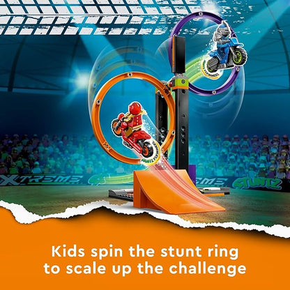 LEGO City Stuntz Spinning Stunt Challenge 60360-1 or 2 Player Tournaments with Flywheel-Powered Motorcycle Toys Features 2 Minifigures and Ramps Fun Gift Set Idea for Boys Girls or Kids Ages 6+