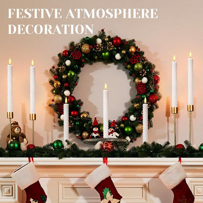 Tuanse 24 Pcs 10 Inch Flameless Twisted Taper Candles LED Flickering Battery Operated Candles Electric Warm Light Candlesticks for Wedding Birthday Party Home Dinner Decor(White)