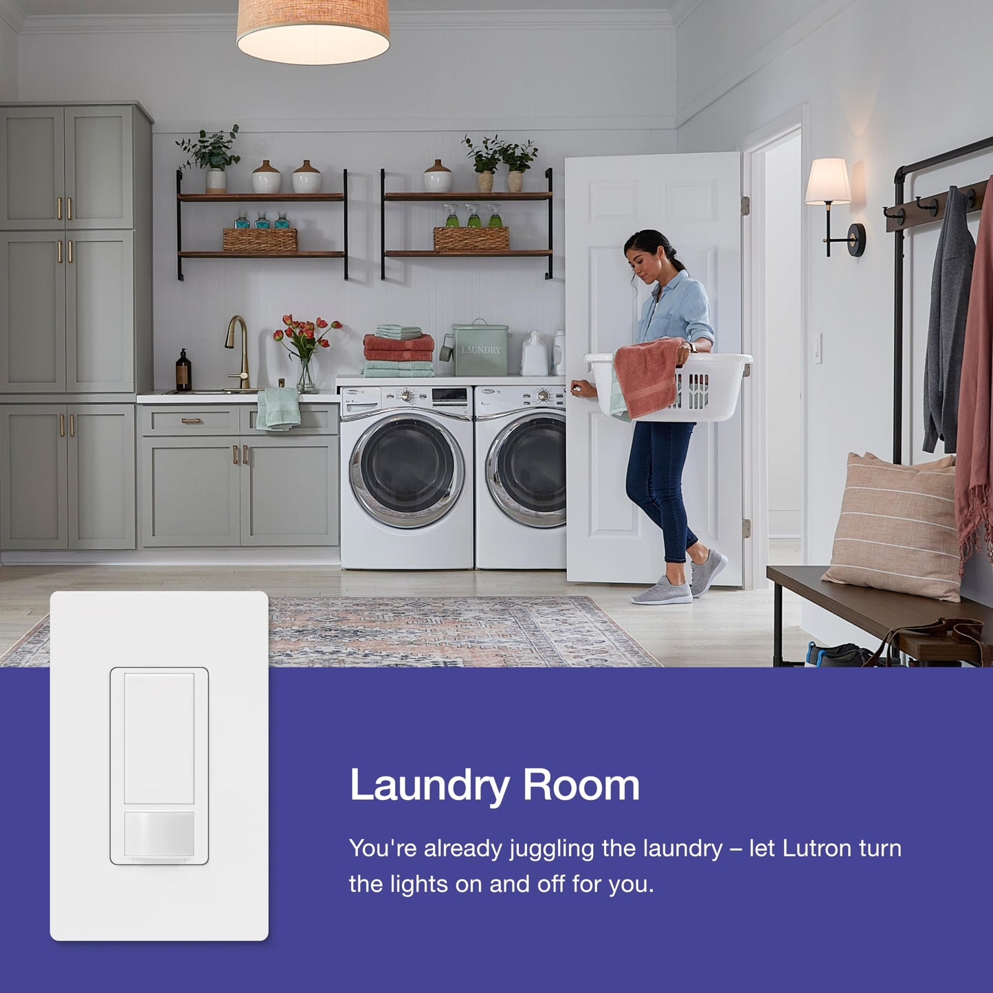 Lutron Maestro Motion Sensor Light Switch Indoor for Bathroom, Garage, Laundry Room, Any Bulbs, Occupancy Vacancy Sensor, Single-Pole, MS-OPS2-WH, White