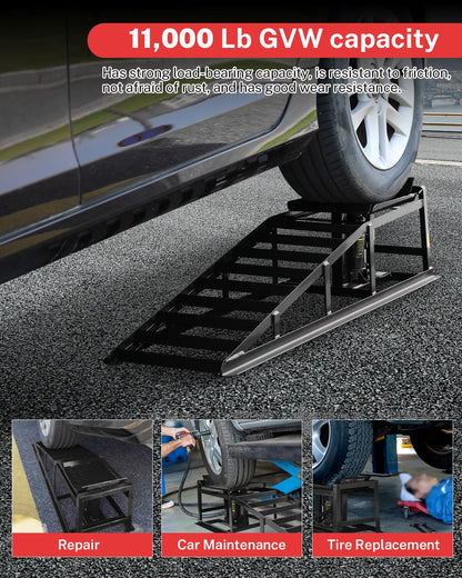 Hydraulic Car Ramps, 5t 11000Lbs Low Pro-File Car Lift Service r-Amps, Heavy Duty Steel Hydraulic Vehicle r-Amps for Car Truck Trailer Garage Repair - 2 Pack
