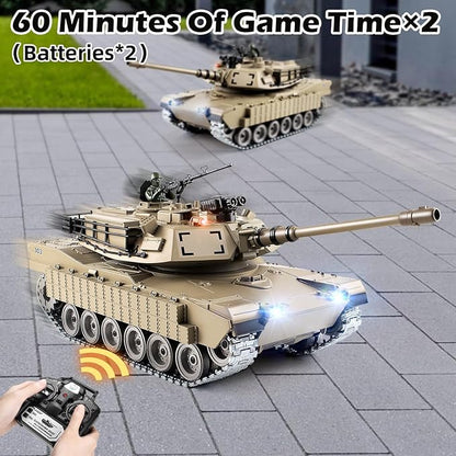1:18 RC Tank That Shoot BBS 2.4G Metal M1A2 Abrams Remote Control Tank Model Toys Army Toy with Smoke Lights Sound and RecoilMilitary RC Vehicle for Adults and Kids 6+ Year Old