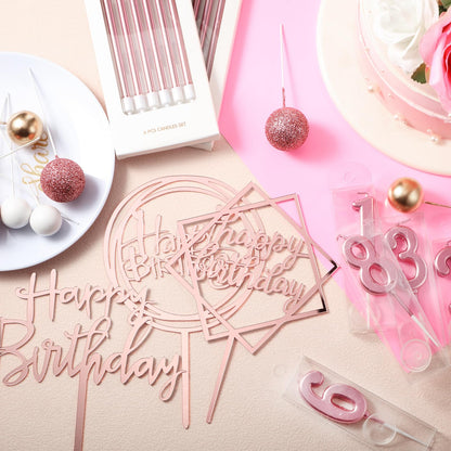 Yerliker 34 Pcs Happy Birthday Cake Toppers Decorations Birthday Candles DIY Cake Decor for Men Women Wedding Anniversary(Dusty Pink)
