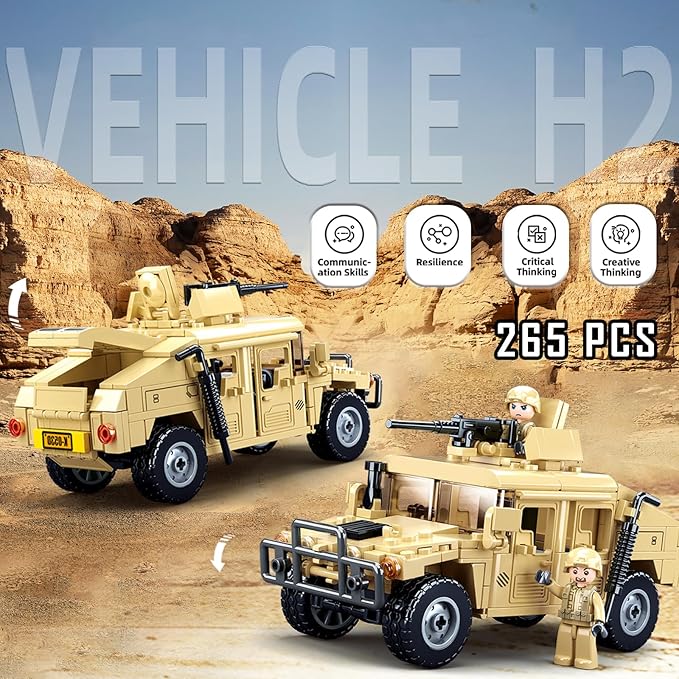 Off-Road Military Vehicle Set Inspired by WW2 Army Toys Model Kit with 2 Action Soldier Minifigures Gifts for Boys and Girls Aged 6-12 Compatible with Lego Set 265 PCS