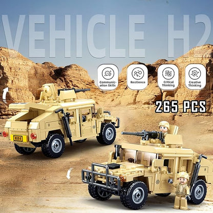 Off-Road Military Vehicle Set Inspired by WW2 Army Toys Model Kit with 2 Action Soldier Minifigures Gifts for Boys and Girls Aged 6-12 Compatible with Lego Set 265 PCS