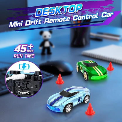 RC Drift Car 1/64 Mini Drift RC Cars 4WD Micro Remote Control Car with LED Lights and Speed Switch Ideal Birthday Cars Toys for Adults Kids Boys Age 6 7 8-12 Blue