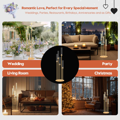 8 Set 5 Arm Gold Candle Holder, Mjkeomo 41.3'' Tall Candelabra Centerpieces for Tables Gold Candlesticks Holder for Housewarming Gift Fireplace Dinner Halloween Christmas Decor Fit 0.82'' LED Candle
