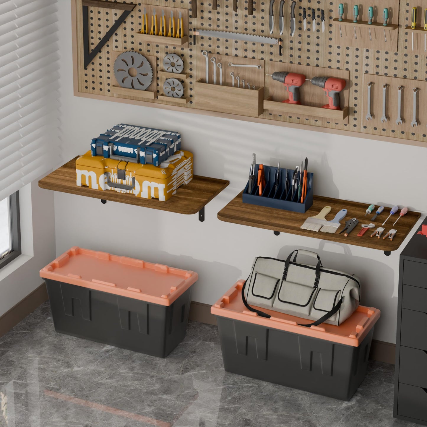 Dogsky 2-Pack Garage Storage Shelving Wall Mounted 36x24 Inches-Heavy Duty Floating Wall Shelf 300lbs Capacity with Engineered Wood - Utility Shelves for Garage, Closets, or Utility Rooms, Walnut