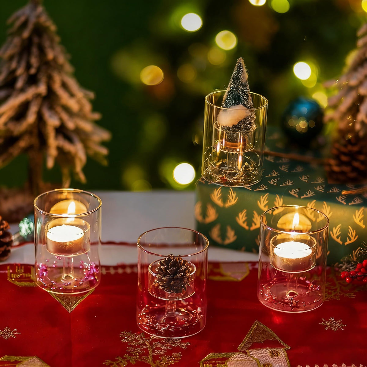 Maimeili Glass Candle Holder Hurricane Crystal Decorative Candle Fits Standard Tealight for Table Wedding Dinning Centerpieces Party Supplies Home Decor