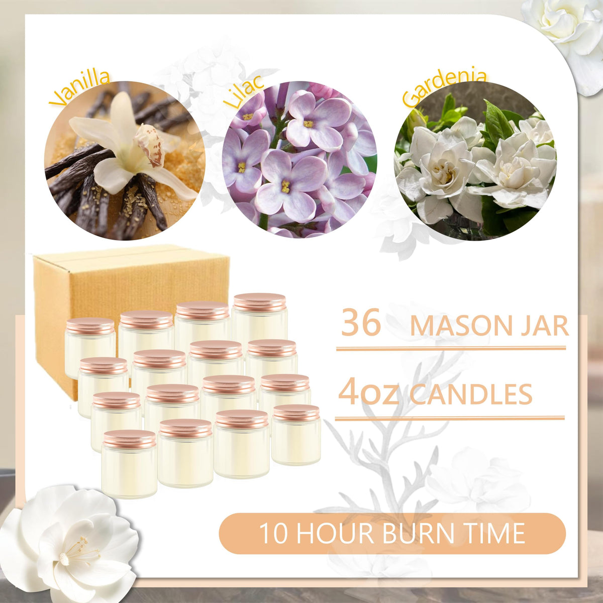 ACITHGL 36 Pcs 4oz Mini Mason Jar Candles Small Scented Candles Bulk Aromatherapy Ideal Souvenir Favors for Wedding Birthday Party (Vanilla, Lilac, Gardenia, Pink)