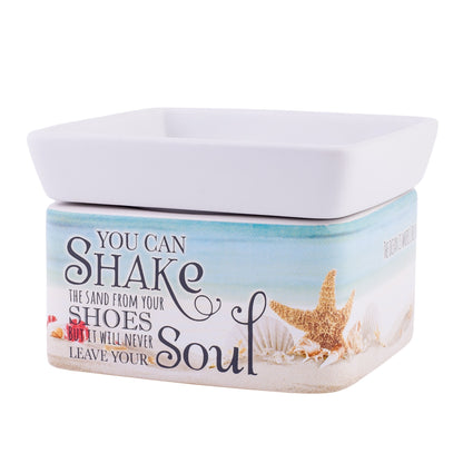 Shake Sand from Shoes Beach and Ocean Stoneware Electric 2-in-1 Jar Candle and Wax Tart Oil Warmer