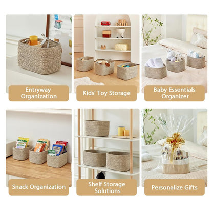 R RUNKA Small Cotton Rope Basket – Storage Bin for Organizing (10.6" x 6.7" x 6.7"), Bathroom Storage Basket for Shelf, Counter & Closet（Beige）