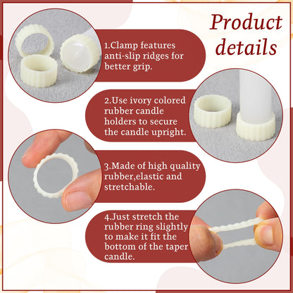 Funria 12pcs Silicone Rubber Candle Grippers - Non-Slip Adapter Hugger Rings for Taper Candles, Holders & Cups, Drip Protector to Keep Bougie Upright for Tapers and Candles