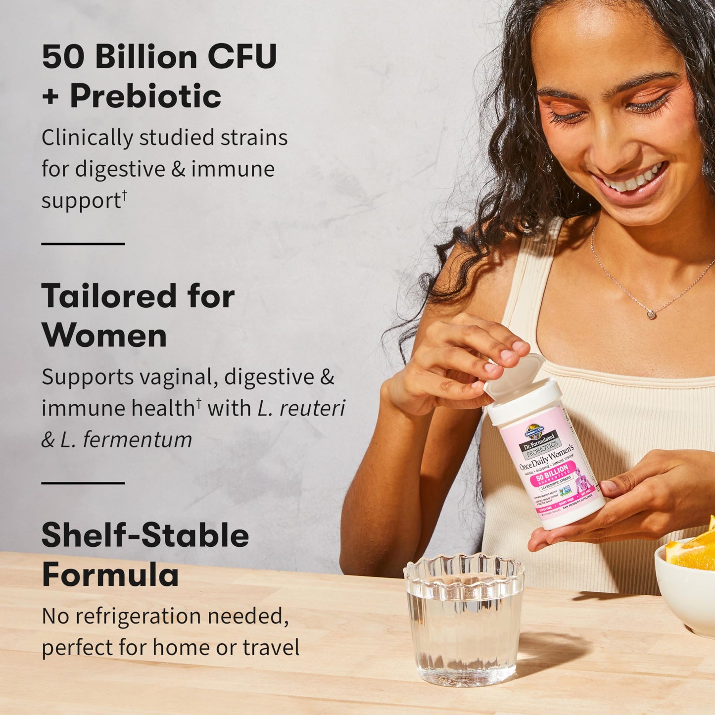 Garden of Life Once Daily Dr. Formulated Probiotics for Women 50 Billion CFU 16 Probiotic Strains with Organic Prebiotics for Digestive, Vaginal & Immune Health, Dairy Free, Shelf Stable 30 Capsules