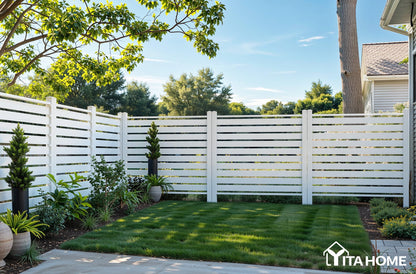 YITAHOME 44" W X 44" H Air Conditioner Fence Privacy Screen, Outdoor Trash Can Enclosure with Metal Stakes, Vinyl Pool Equipment Enclosure (4 Panels, White)