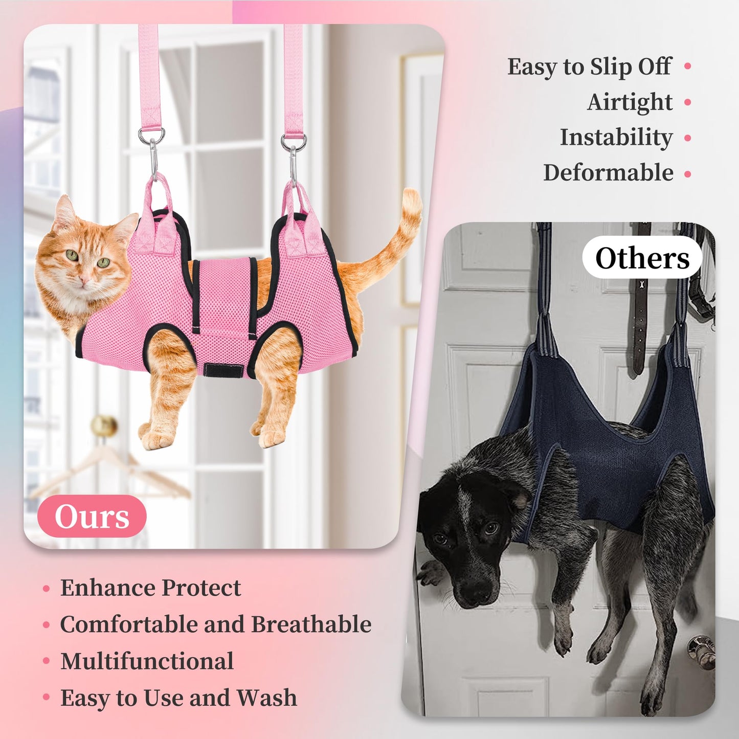 PatiencET Dog Grooming Hammock, Pet Grooming Hammock for Cats & Dogs with Security Strap, Dog Sling for Nail Trimming with Nail Clippers/Trimmer, Nail File, Pet Comb(Pink XS)