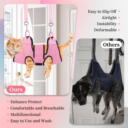PatiencET Dog Grooming Hammock, Pet Grooming Hammock for Cats & Dogs with Security Strap, Dog Sling for Nail Trimming with Nail Clippers/Trimmer, Nail File, Pet Comb(Pink XS)