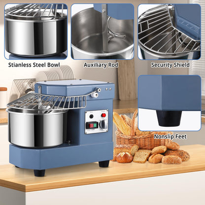 Commercial Dough Mixer 8.5QT with Timer Function, 450W Commercial Food Mixer Dual Rotating Dough Kneading Machine with Food-grade Stainless Steel Bowl, Security Shield