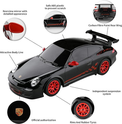 BEZGAR Porsche Remote Control Car - Officially Licensed Porsche 911 GT3 RS Toy Car 1:24 Porsche RC Car Model Vehicle Gift for BoysGirlsTeens and Adults (39900 Black)