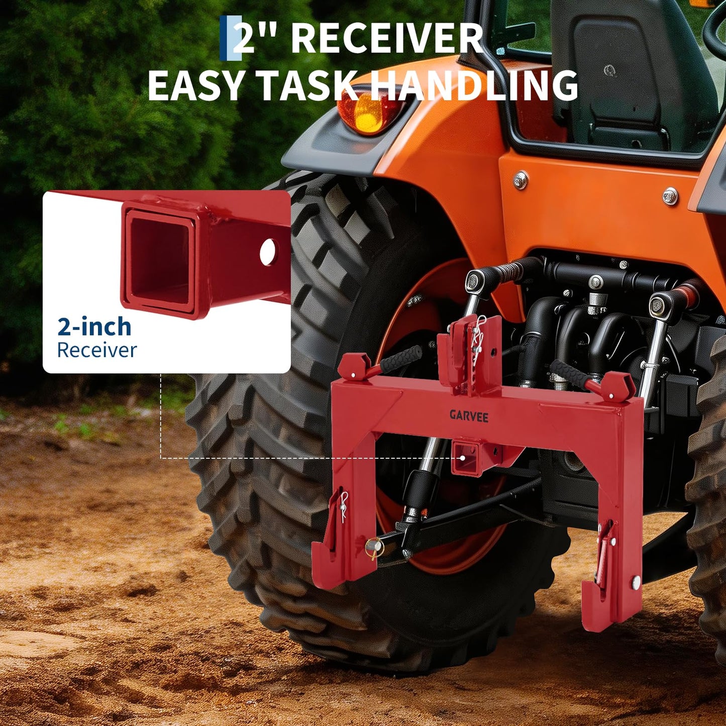 3-Point Quick Hitch with 2" Trailer Receiver, 3000LBS Lifting Capacity Category 1 Tractor Attachment, 5-Level Adjustable Top Hook, No Modification Needed for Agricultural Use