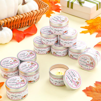 MTLEE 24 Pcs Thanksgiving Little Pumpkin Baby Shower Party Favors Candles Lavender Scented Baby Shower Favors for Guests Rustic Tealights Candles Gender Reveal Return Gifts (Pink, 1.2 Oz)