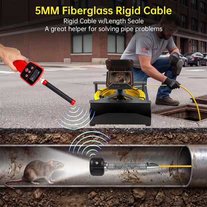 Sewer Camera with Locator 512hz,Drain Camera 100ft, 5" HD with DVR Function & 32GB, Industrial Endoscope for Home Wall Duct Drain Pipe Plumbing（100ft/30M）