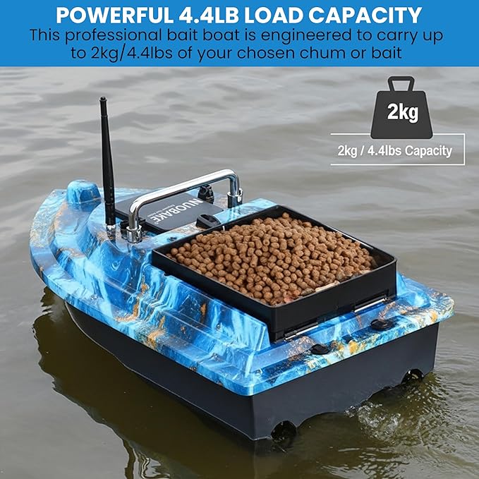 Bait BoatRC Bait Boat2.4G 546yd Remote Control with 4.4lbs Capacity Dual 5200mAh Batteries ABS Heavy-Duty Hull Brushless Motors &amp Night LED