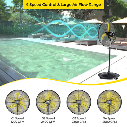FUGOO 20'' Outdoor Quiet Oscillating Pedestal Fan With All Sealed Brushless DC Motor, 4-Speed Waterproof Outdoor Fan, Heavy Duty Industrial Floor Fans for House,Patios, Commercial, Garage, Warehouse