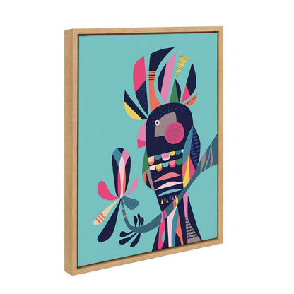 Kate and Laurel Sylvie Cockatoo Framed Canvas Wall Art by Rachel Lee, 18x24 Natural, Colorful Bird Art for Home