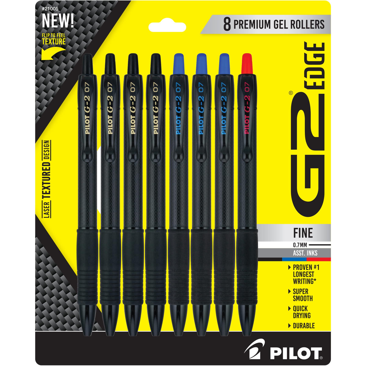 PILOT, G2 Edge Black, Blue and Red, Premium Gel Roller Pens, Sensory Writing Experience, 8ct box, Fine Point 0.7 mm