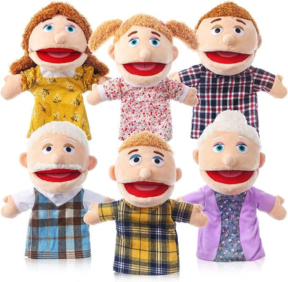 6 Pcs Family Hand Puppets 12 Inch Grandparents Mom &amp Dad Brother &amp Sister Plush Hand Puppet Toys Role-Play Toy Puppets for Kids Storytelling Imaginative Pretend Play Teaching Preschool(6 Fam