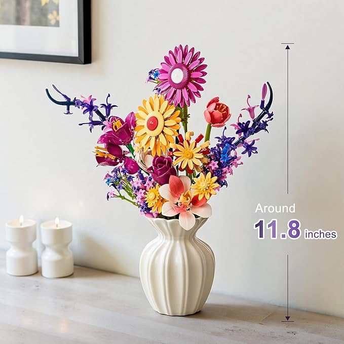 Flowers Bouquet Building Set Gift for Valentine's Day for Her Faker Flower Compatible with Lego Flowers Botanical Collection for Adults Women Girl Wife Home Office Shelf or Room Decor